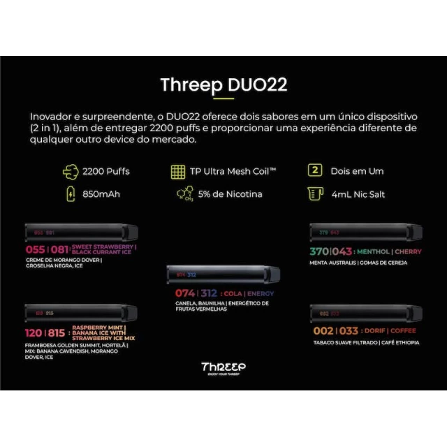 Pod Descartável | Threep Duo22 2200puffs 2 in 1 (2% e 5% nic) Threep Premium Pod - 7
